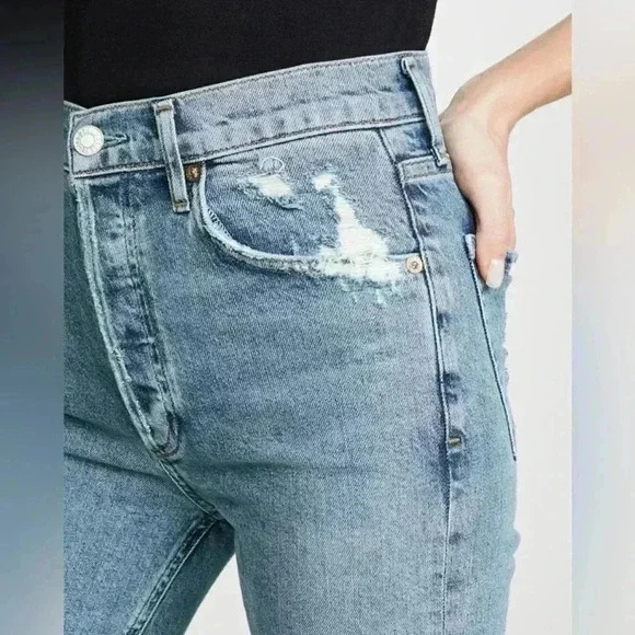 AGOLDE  REVOLVE - Nico High Rise Slim Fit Button Fly Distressed Size 27 - Picture 3 of 14